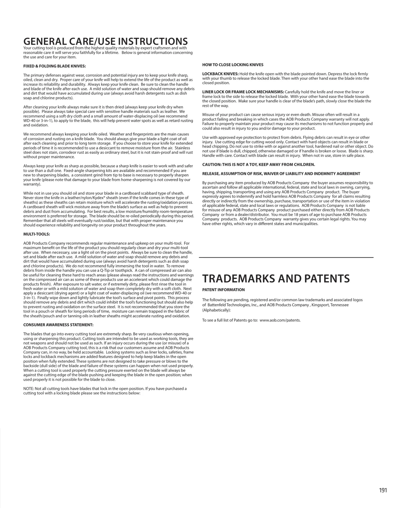 Página 191 de American Outdoor Brands · Cuchillería 2026